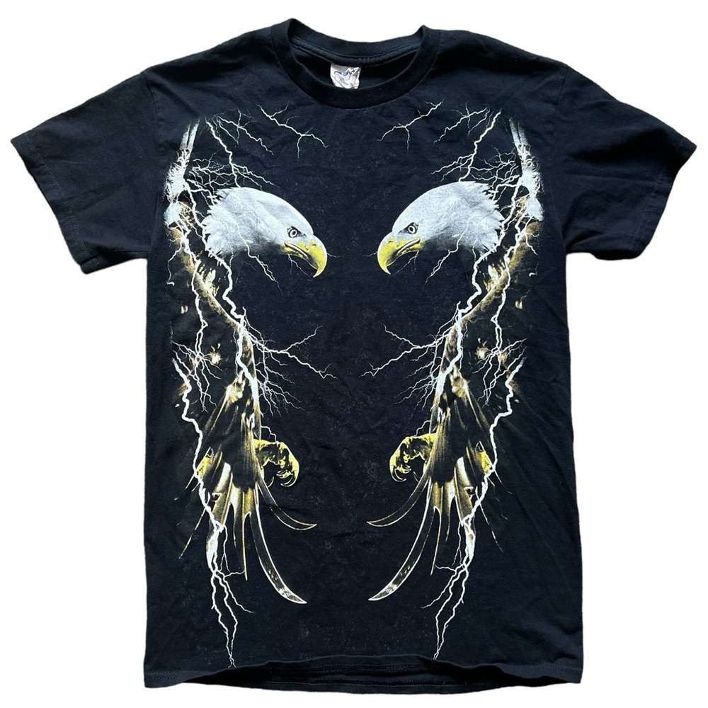 Gildan - Eagle & Lightening All Over Graphic Short Sleeve T-Shirt Black Men’s S